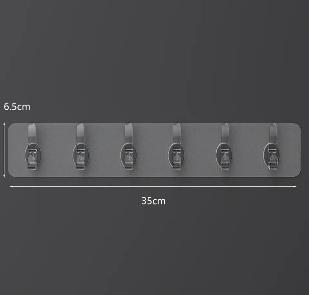 6 Row Transparent Self-Adhesive Hook Set Seamless Wall Hanger Waterproof, Oilproof Sticker Hook for Kitchen, Bathroom, Home No Drill Invisible Heavy Duty Wall