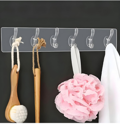 6 Row Transparent Self-Adhesive Hook Set Seamless Wall Hanger Waterproof, Oilproof Sticker Hook for Kitchen, Bathroom, Home No Drill Invisible Heavy Duty Wall