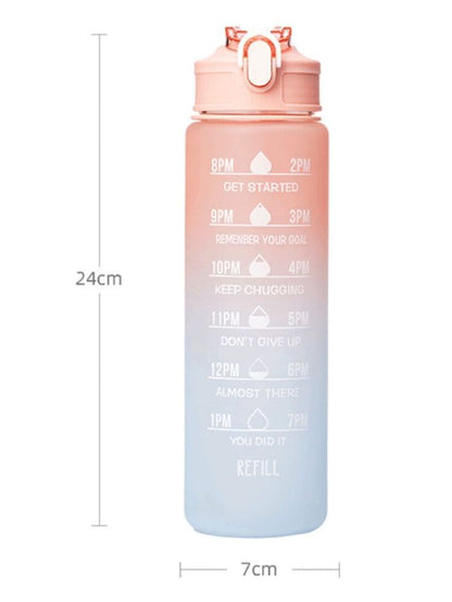 Plastic Colorful Motivational Water Bottle with Straw (900 ML